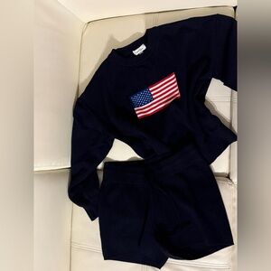 Women's Navy Pajama Set with Flag Design